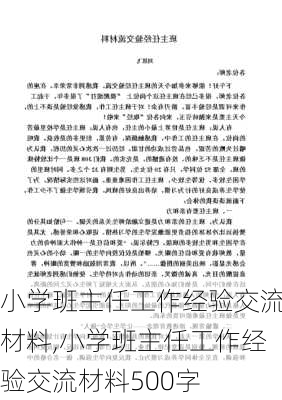 小学班主任工作经验交流材料,小学班主任工作经验交流材料500字