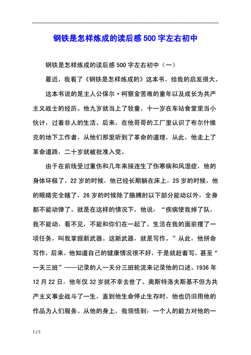 钢铁是怎样炼成的读后感500,钢铁是怎样炼成的读后感不少于500字