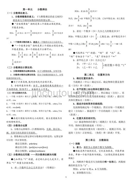 六年级上册数学知识点归纳整理,六年级上册数学知识点归纳总结