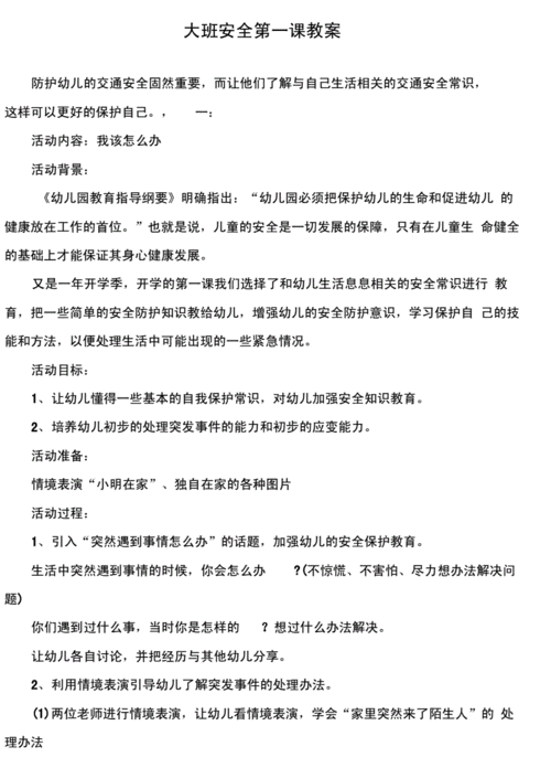 安全第一课教案,安全第一课教案大班